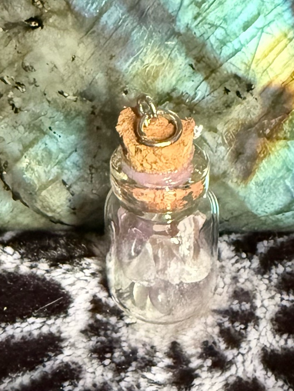 Fluorite Mini Corked Glass Bottle Pendant